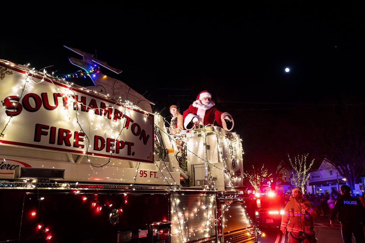 Santa Waves From the Top of a Fire Truck During the Southampton Christmas Parade.
Image credit: Ron Eposito